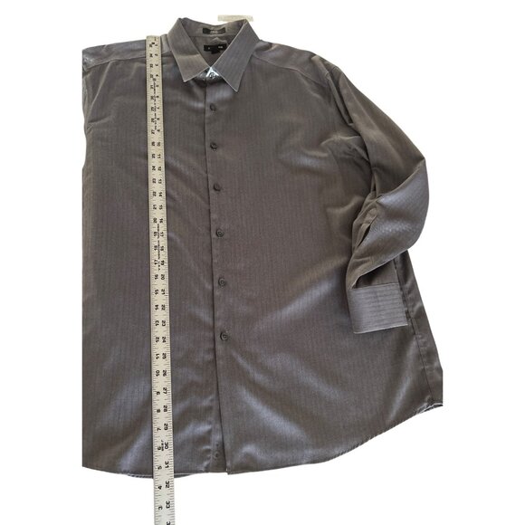 Claiborne Mens No Iron Slim Fit Long Sleeve Grey Button-Up Dress Shirt Size 18 - Picture 6 of 6